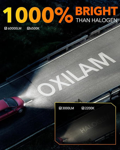 OXILAM 9007/HB5 LED Bulbs, 1000% Ultra-Bright, 1:1 Halogen Size 9007 Fog Lights, 3 Min Quick Install, 20 Years Lifespan, No Flicker, 99% Compatibility, Pack of 2