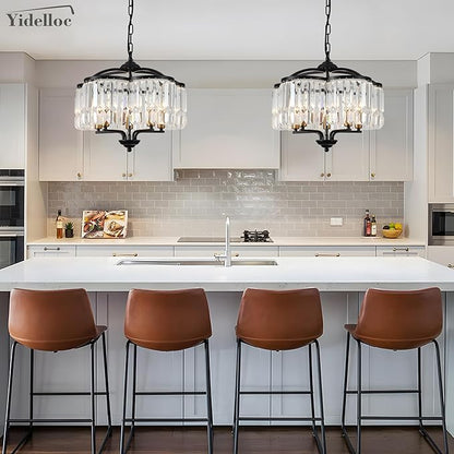 Modern Crystal Chandelier for Dining Room - Adjustable 5 Lights Black Farmhouse Pendant Light Fixture Hanging for Foyer Bedroom Living Room Hallway Kitchen