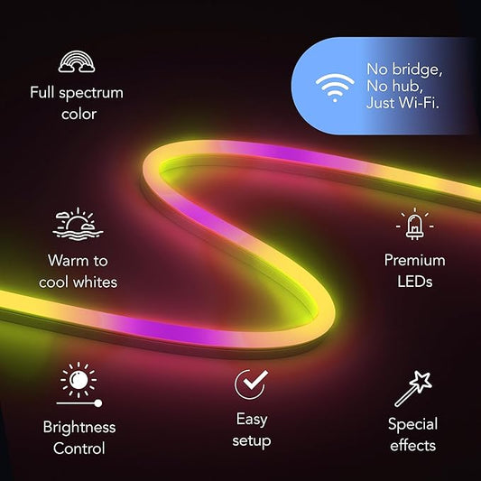 LIFX Supercolor Neon Flex Outdoor Smart Rope Light, 16ft RGBW LED Strip with Polychrome Technology, 60 Addressable Zones, Bendable Silicone, Wi-Fi, Works with Alexa, Google, HomeKit, LFXNEON16/WP