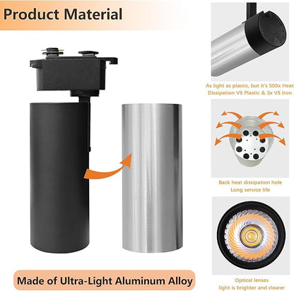 H Type LED Track Lighting Heads 6 Track Lights 3000K 20W 2400lm High Brightness Track Lighting System for Accent Lighting, Dimmable Ceiling Lights Spotlight Fixtures (No Track Rails)