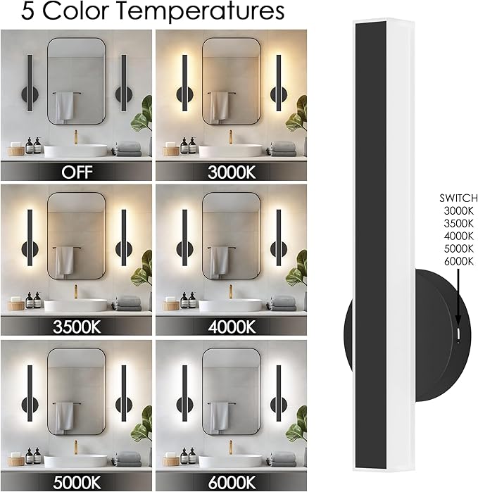 Aipsun Black Wall Sconce Hardwired Modern LED 18W Wall Sconce Set of Two, 15.7Inches Wall Lights for Living Room Bedroom Hallway 5CCT