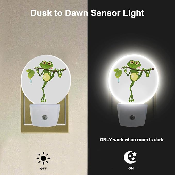 EKOBLA Frog Plug-in Night Light, Frog Holding Green Leaf Fun LED Nightlight with Auto Sensor for Bedroom & Bathroom