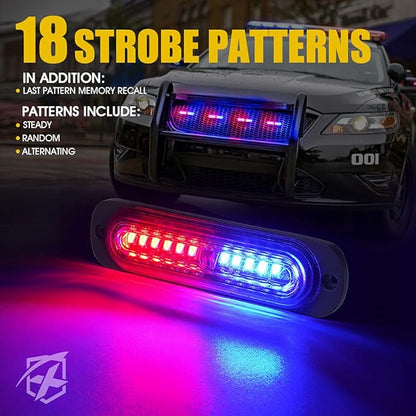 Xprite Red Blue LED Emergency Strobe Lights Kit, Surface Flush Mount Grill Grille Hazard Warning Safty Flashing Police Light for Volunteer Vehicles Off-Road Trucks Cars SUV ATV UTV Motorcycle - 10PCS