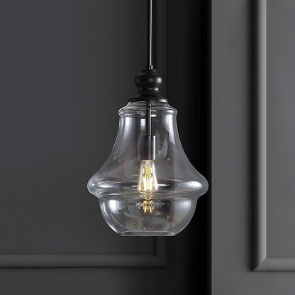 JONATHAN Y 12" Oil Rubbed Bronze 1-Light Iron and Glass Pendant Light, Adjustable Height Schoolhouse for Kitchen Island Foyer, Farmhouse Rustic Style, LED Bulb Included JYL9046B