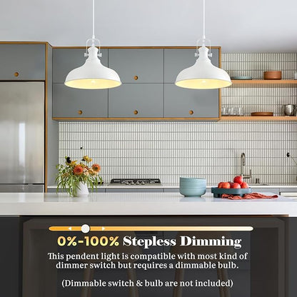 White Pendant Lights 2 Pack, Farmhouse Pendant Lights for Kitchen Island, 11.41" Kitchen Pendant Lighting, Modern Hanging Light Fixtures for Kitchen Dining Room