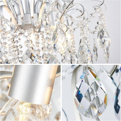 WUZUPS 5-Light Crystal Candle Chandelier Pendant Ceiling Modern Lighting Fixture for Bedroom Hallway Bar Kitchen Bathroom, H 22.8" W19.7, E12 Base, Silver