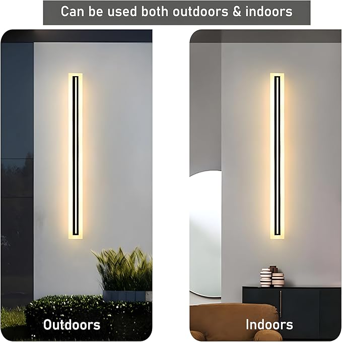 2 PACK-47.2inch Long Outdoor Modern LED Wall Light,Waterproof IP65 Warm White 110V led Wall Mount Lighting Fixture Rectangular Black Elegant Frosted White Acrylic Anti Rust.