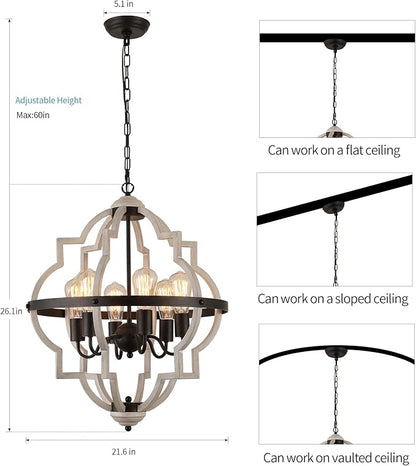 MEIXISUE Farmhouse Rustic Chandelier,ORB+Oak Finish,6-Light Vintage Antique Chandeliers Pendant Light Fixture for Kitchen Dining Room Living Room Entryway Foyer UL Listed