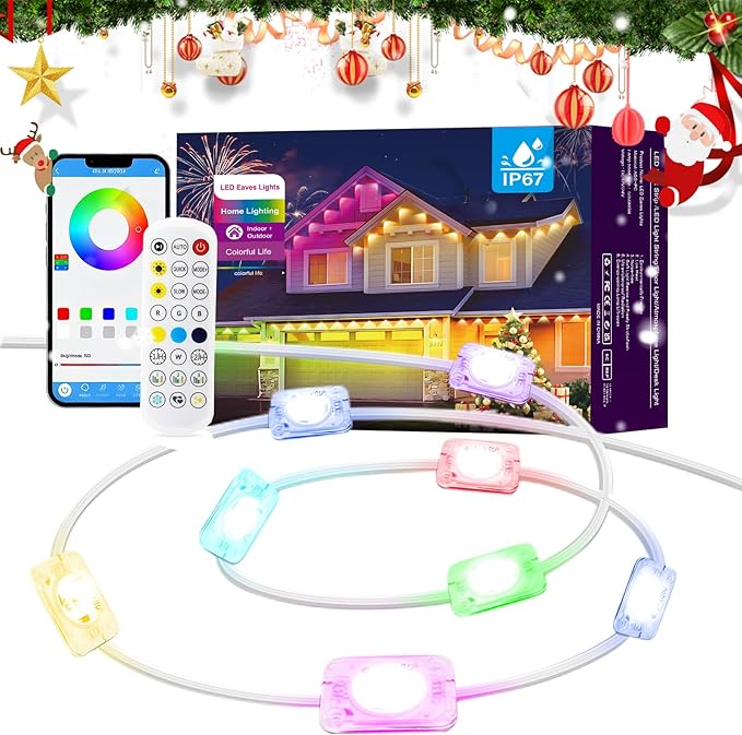 Permanent Outdoor Lights for House, 200Ft Smart RGB+IC Outdoor Decor Lights, 75 Scene Modes, APP & Remote Control, IP67 Waterproof, for Christmas, Daily & Holiday, House Roof Lighting