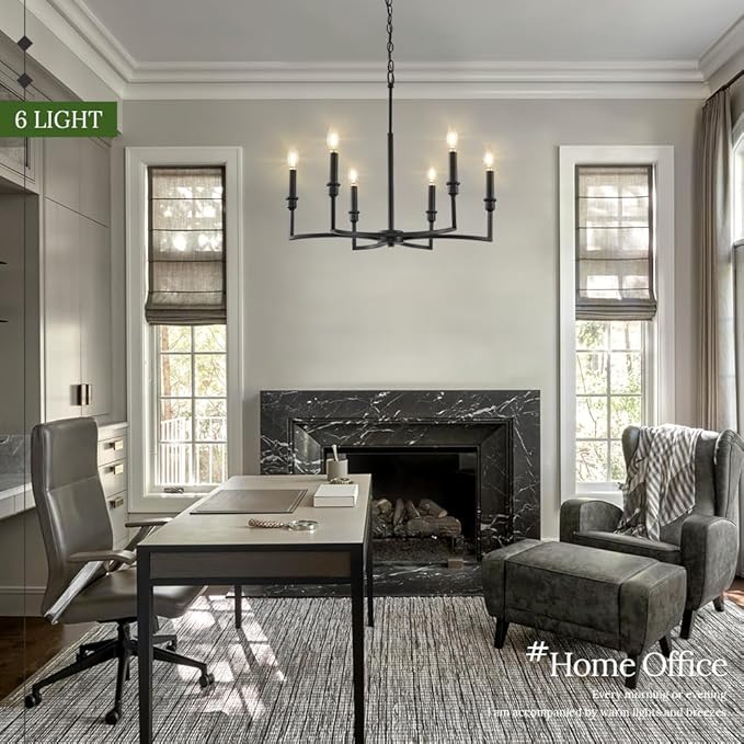Black Chandelier Light Fixture 6-Light Chandelier for Dining Room Kitchen Chandeliers Over Table Candle Chandeliers for Kitchen Island, Bedroom, Foyer, 26in