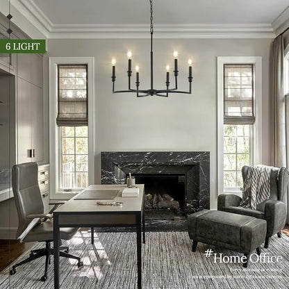 Black Chandelier Light Fixture 6-Light Chandelier for Dining Room Kitchen Chandeliers Over Table Candle Chandeliers for Kitchen Island, Bedroom, Foyer, 26in