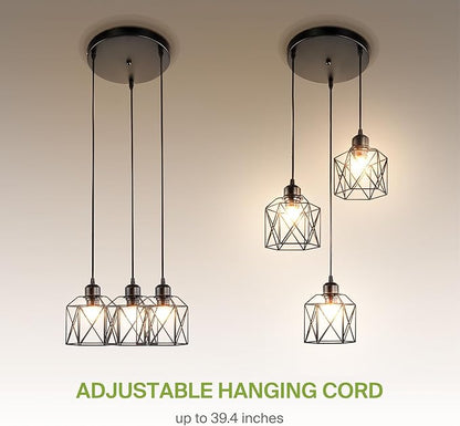 ASD Black Pendant Light Fixture - 3xE26 120V ETL Modern Pendant Lights Kitchen Island, Industrial Hallway, Living Room, Kitchen Island Lighting, Hanging Dining Room Light Fixtures Over Table