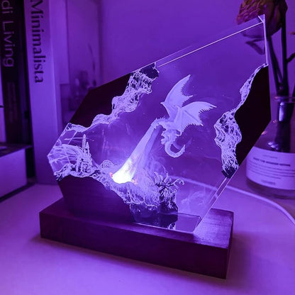 Epoxy Ice Dragon Resin Lamp, Handmade Resin Night Light with USB Port, Multi-Color LED Light, Ideal Bedroom Home Decor, Unique Birthday Holiday Gifts for Father Men Husband Boyfriend Him Her (6"x4")