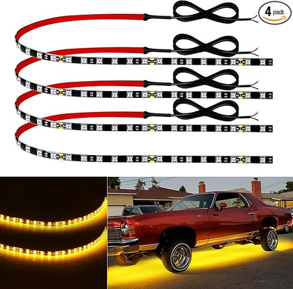 Keiurot 12V Led Light Strip 24" Connectable Amber Led Strip Lights for Cars Boat Marine Golf Cart Trucks Waterproof Interior & Exterior, 4Pack
