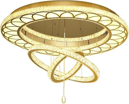 Flashing God Extra Large Chandelier Dia 55" Gold Chandeliers Flush Mount Chandelier for Living Room Bedroom Dining Room Hallway Dimmable 3 Rings Ceiling Chandeliers