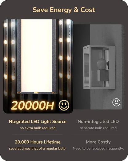 EDISHINE 2 Pack LED Outdoor Wall Lights Dimmable, 3000K 4000K 5000K, 15.7" Modern Black Outdoor Wall Sconce, IP65 Waterproof, Linear Exterior Wall Light for Entrance, Hallway, Garage, Porch