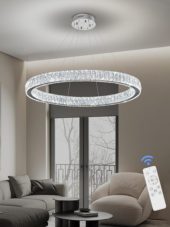 39.4in Large Ring Chandelier Modern LED Crystal Chandelier Chrome Round Crystal Chandeliers for Dining Room Living Room