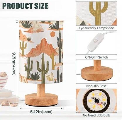 Bedside Table Lamp Western Desert Cactus Mountains Nightstand Lamp with Wood Desk Lamps for Bedroom Living Room Nursery Office Home Decor
