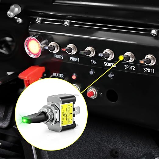 Nilight 5PCS LED Toggle Switch ON Off 12V 30A Green LED Lighted Metal Heavy Duty SPST 3 Pin Rocker Switches 12mm Mounting Hole for Automotive Cars Trucks Boats Racing Cars