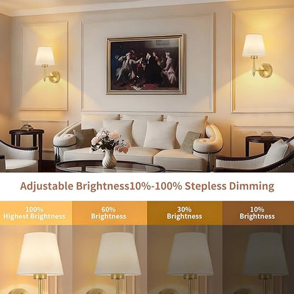 Battery Operated Wall Sconce Set of 2, Rechargeable Wireless Wall Lights with fabric Lampshade, 5200mAh Dimmable Bulbs with Remote,15 Colors Wireless Wall Lamps for Bedroom Living Room Hallway Decor