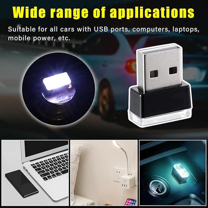 Augeny 4 PCS USB LED Car Interior Atmosphere Lamp, Plug-in USB Decor Night Light, Portable Auto Ambient Lighting Kit, Universal Vehicle Interior Accessories for Most Cars (White & Ice Blue)