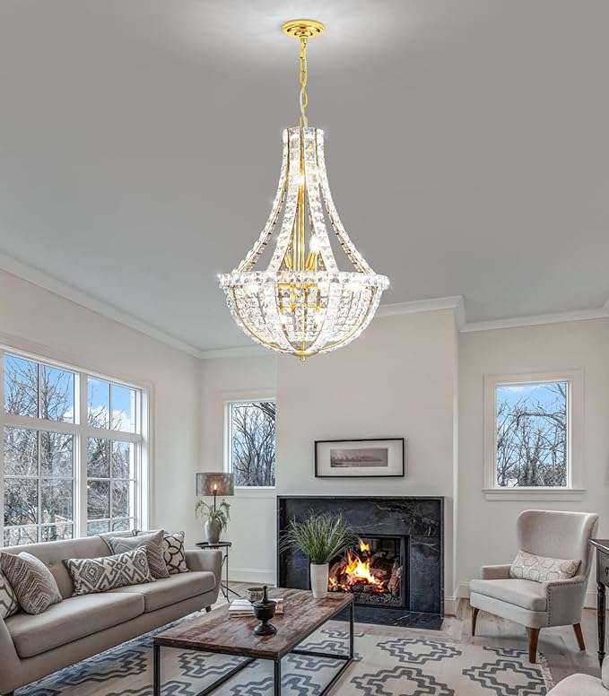 Empire Chandeliers Glam Crystal Chandelier for Living Room K9 Crystal Lighting Fixture for Dining Room Hallway Gold Light