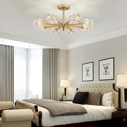 XINGQI Semi Flush Mount Ceiling Light Fixture Modern Sputnik Chandeliers 8 Lights Gold Chandelier, Fashion Lighting for Bedroom Dining Room Farmhouse Kitchen Office