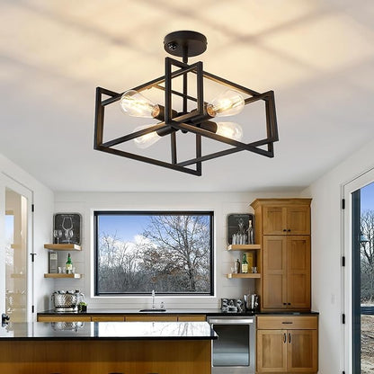 ZGLAOJT Motion Sensor Ceiling Light Fixture 4-Lights Semi Flush Mount Ceiling Light Black Industrial Indoor Chandelier for Kitchen Living Room Bedroom Farmhouse Hallway Foyer
