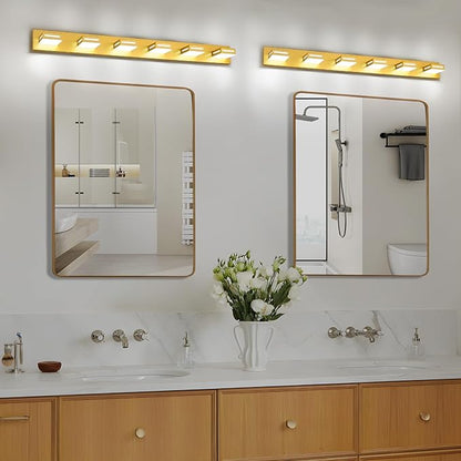 LED Modern Bathroom Light Fixtures, 6-Light 48-Inch Gold Vanity Lights for Bathroom Lighting Fixtures Over Mirror, 6000K Cool White 350° Rotatable Wall Lamp