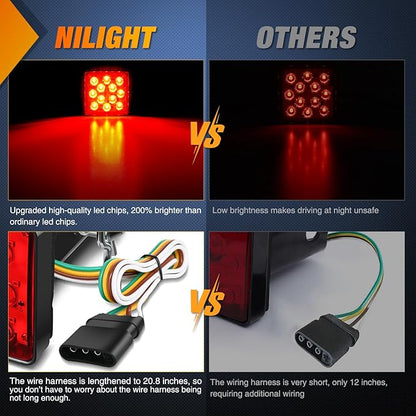 Nilight LED Brake Light Trailer Hitch Cover Square Red Lens Vehicle Tow Hitch Driving Brake Lamp 12 LEDs Brake Tail Lights with 2" Receiver for Towing Truck RV and SUV