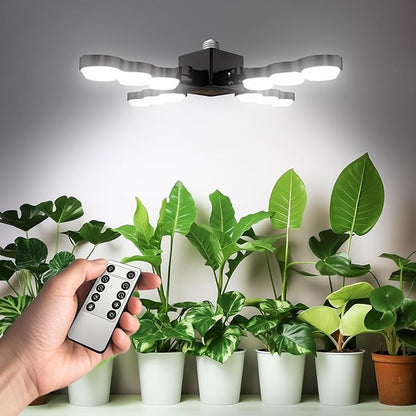SANSI Grow Light for Indoor Plants, 80W 8000 Lumen High PPFD Full Spectrum Plant Light with Remote Timer, Dimmable, E26 Base, Folding Wings for Middle Large Plants Greenhouse