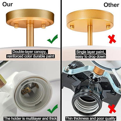 Modern Light Fixture Ceiling Mount Flush Mount Drum Ceiling Light Fixture 3 Light Gold Semi Flush Mount Ceiling Light for Hallway Bedroom Entryway Foyer Office