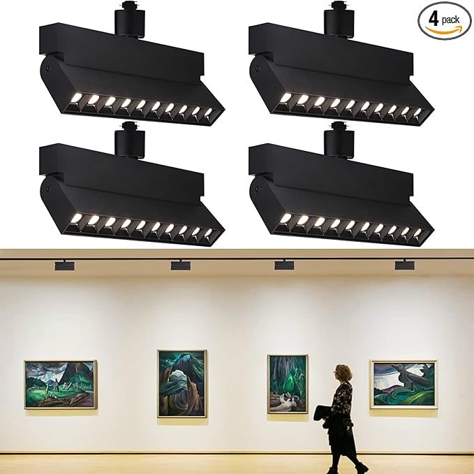 LEONLITE 24W Dimmable LED Track Lighting Heads H Type, CRI90, Adjustable Spotlight Track Light Replacement Fixture, Aluminum, 100-277V, Super Bright, Flicker Free, 4000K Cool White, Black, Pack of 4