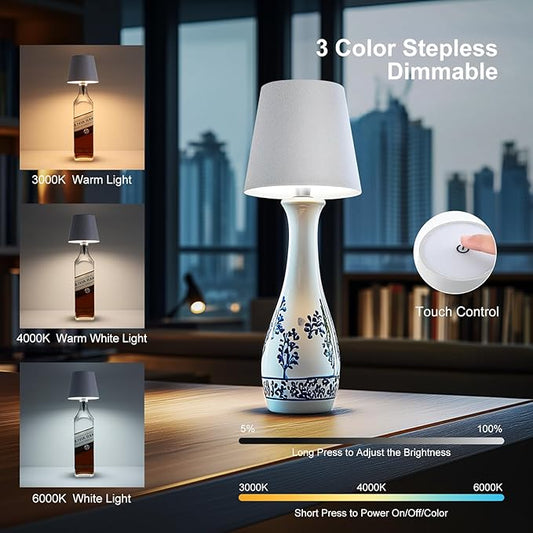 Wireless Bottle Lamp, 2026 New 3 Color Rechargeable Led Wine Bottle Lights for Bars Restaurants (Sapphire Blue, 1PC)