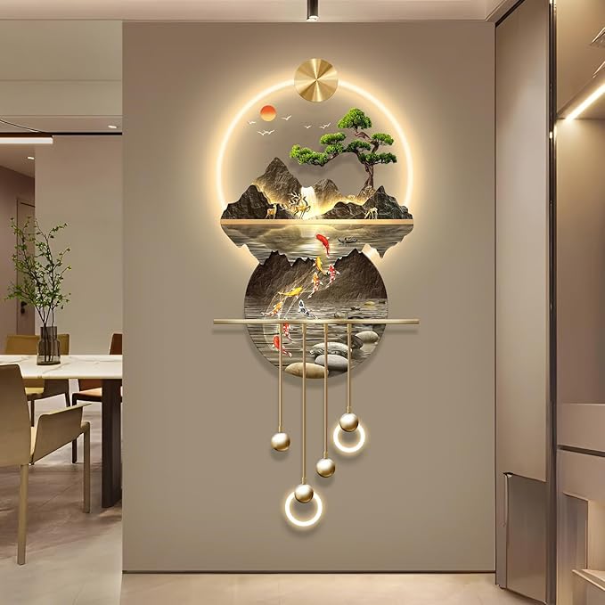LED Light Decor Wall Art, 3D Art Wall Decor with Light, Decors Walls Sculptures Large 3D Art, Decors Walls Sculptures Lighting Modern, Plug-in Power Supply, Gold D, 19x47IN