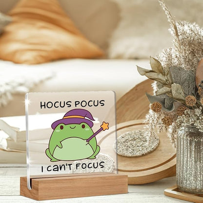 Funny ADHD Gifts for Women Men, Mental Health Desk Decor, Hocus Gifts for Neurodivergent Teens, People With ADHD, Cute Funny Frog Acrylic Plaque Table Sign Office Desk Decor 4 × 4 Inch