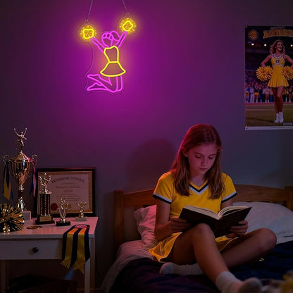 OkiyiD Cheerleading Neon Sign, Dimmable LED Wall Art for Cheerleaders, Girls, Women, Ideal for Bedroom, Dance Studio, Club Decor with USB Power and Hanging Kit