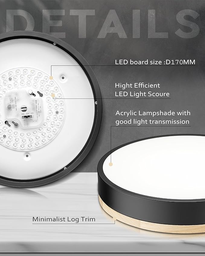 Ken & Ricky Flush Mount Ceiling Light, Dimmable Led Close to Ceiling Light Fixtures for Kitchen Bathroom Bedroom Hallway 5cct (Light Wood,2PK, 12 Inch)