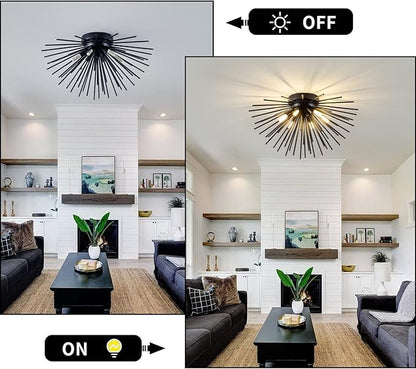 CM MZY Black Flush Mount Ceiling Lights, Mid Century Starburst Sputnik Chandeliers, 6-Light Close to Ceiling Lighting Fixtures for Bedroom Kitchen Hallway Entryway Closet, G9 Socket