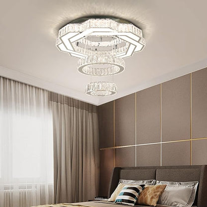 22.5" Modern Crystal Chandeliers Living Room Modern Crystal Ceiling Light 3 Color Change Pendant Light Flush Mount Chandelier for Bedrooms Dining Room Entryway Changeable
