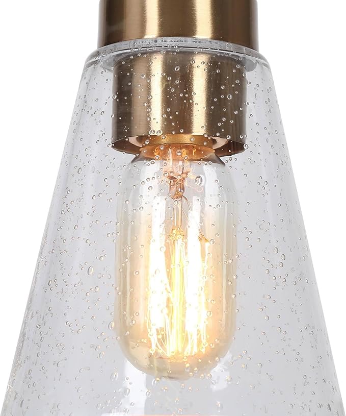 KSANA Black Gold Pendant Light, Modern 1-Light Brass Pendant Lighting Fixture with Seeded Glass Shade and Adjustable Height for Kitchen Island, Dining Room, Foyer and Hallway