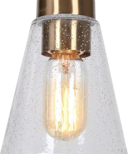 KSANA Black Gold Pendant Light, Modern 1-Light Brass Pendant Lighting Fixture with Seeded Glass Shade and Adjustable Height for Kitchen Island, Dining Room, Foyer and Hallway