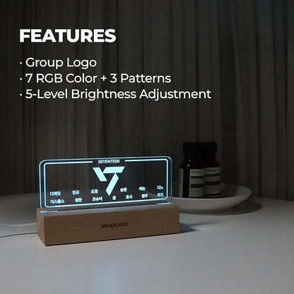 Seven.Teen Night Light, Kpop Merchandise, Korean Idol Lamp for Carat, 7RGB Color, Dimmer, 8.3 x 4.2 x 1.7
