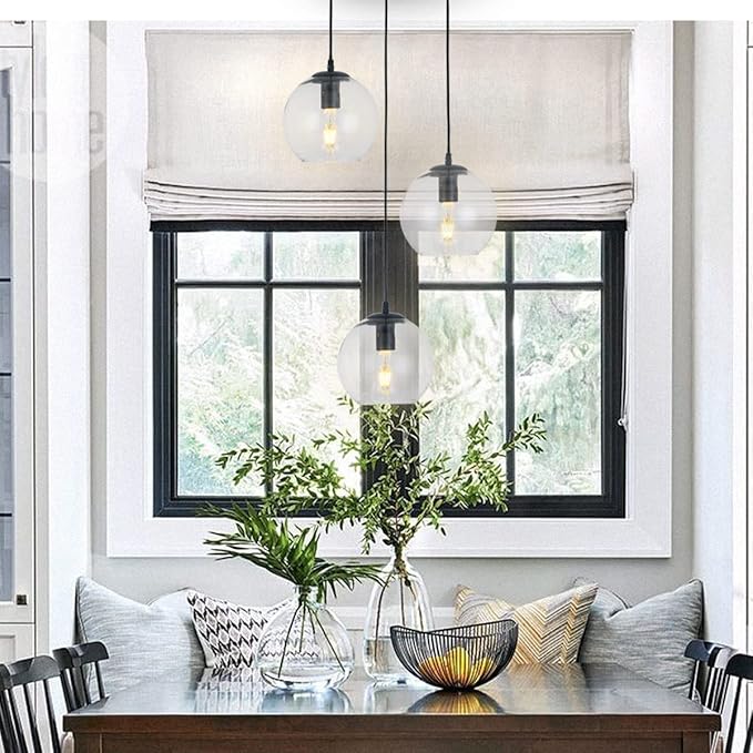 3 Lights Hanging Pendent Ceiling Chandelier, Mid Century Modern Industrial Farmhouse Kitchen Light with Clear Glass Shades