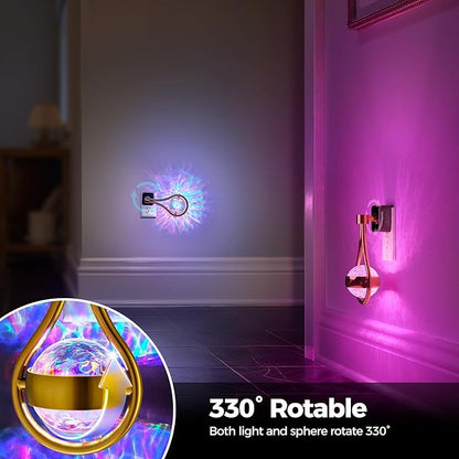Briignite RGB Night Lights Plug into Wall, Color Changing Nightlight with Dusk to Dawn Sensor, 330° Rotating Night Light with Waterdrop Design, Ideal for Bedroom, Living Room, Home Decor, 2pack