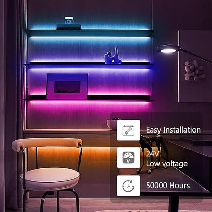 dalattin Smart RGB COB LED IC Strip Lights, 576 LEDs/m Addressable High Density Flexible with Remote & App Control, 16.4ft LED Lights for Living Room, Bedroom, Kitchen Lighting