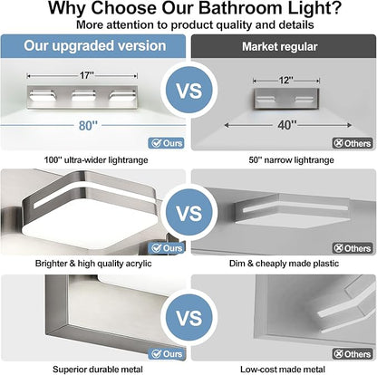 360° Rotate LED Bathroom Vanity Light Fixtures, 1300LM Acrylic Brushed Nickel Vanity Lights for Bathroom, Modern Wall Lighting Fixtures Over Mirror Kitchen Living Hallway (Natural White Light 5000K)
