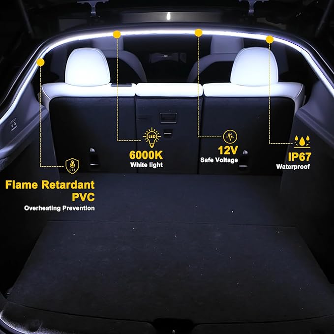 Tlyard Front Trunk LED Lights Strip for Tesla Model Y Juniper 2025 2026 Back Interior Frunk Lightning Waterproof &High Brightness Strip for Tesla Model Y Accessories