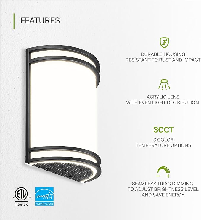 ASD LED Indoor Wall Mount Light Fixture - 10 Inch 15W Modern Interior Matte Black Dimmable Wall Sconce Light - ETL 3000K 4000K 5000K Adjustable - Hallway, Bedroom LED Wall Lights, 4 Pack