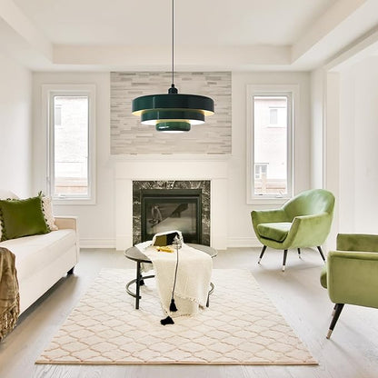 Mid Century Pendant Light Fixtures Ceiling Pendant Lighting 3-Layer Metal Shade Design Vintage Flush Mount Light for Dining Table Kitchen Island Hallway (Green)